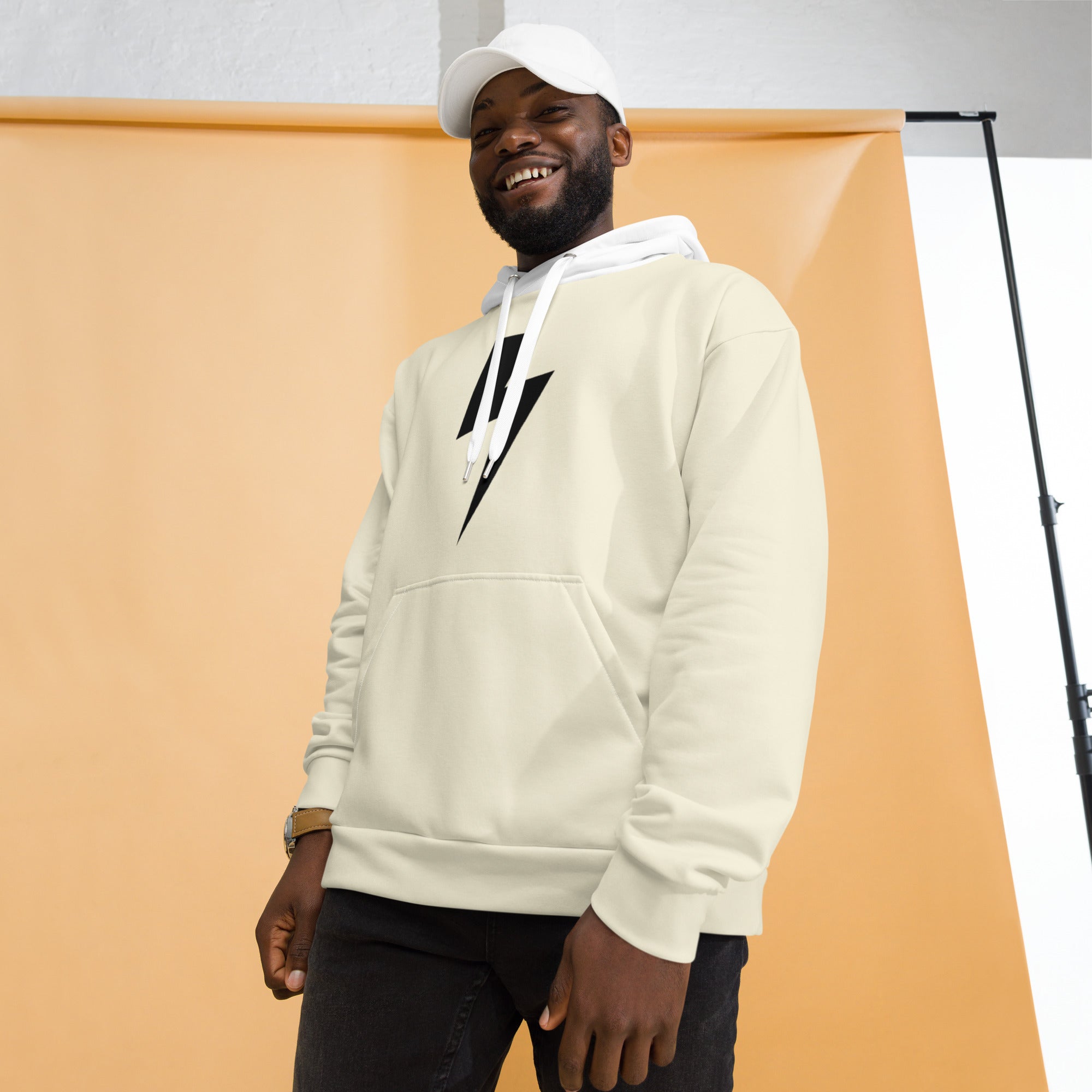 EXUBERANT Minimalist Hoodie with bold back logo and lightning bolt emblem

