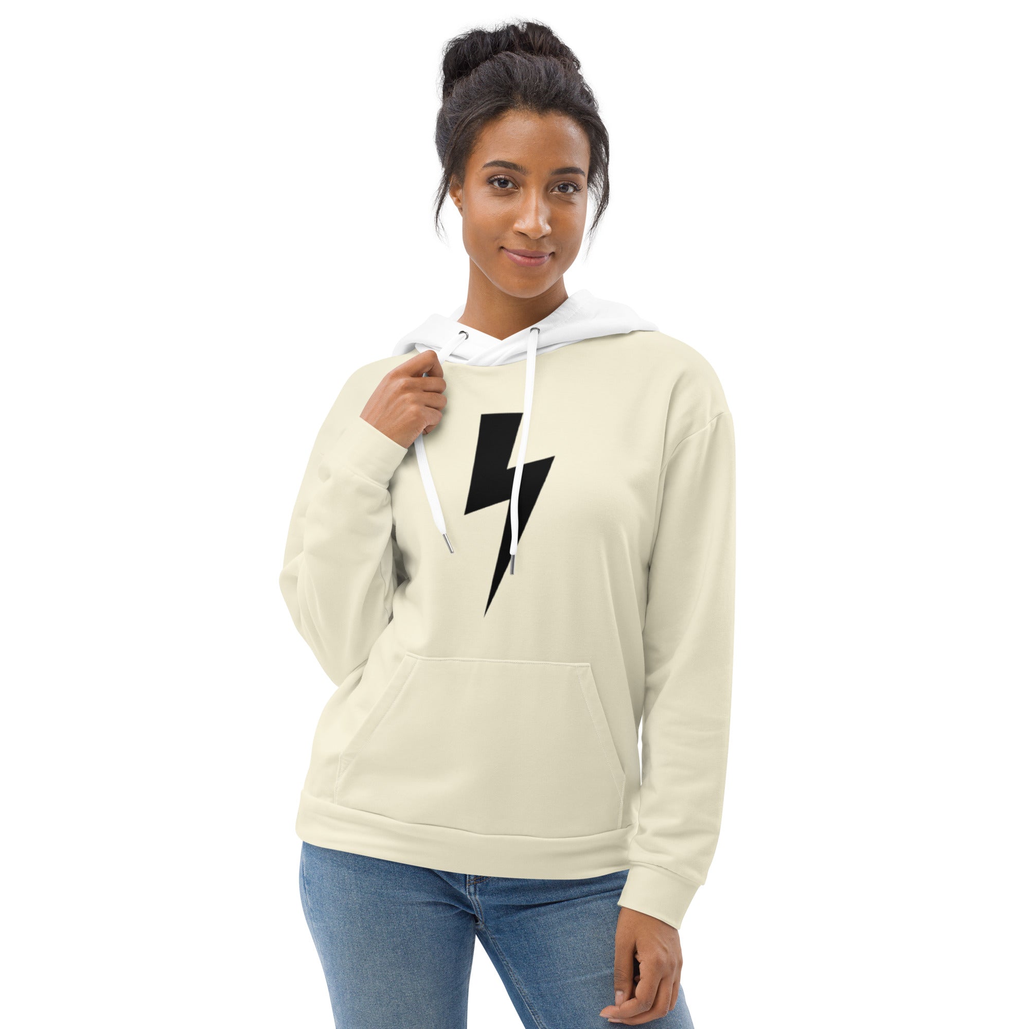 Streetwear hoodie with double-lined hood, durable seams, and bold branding
