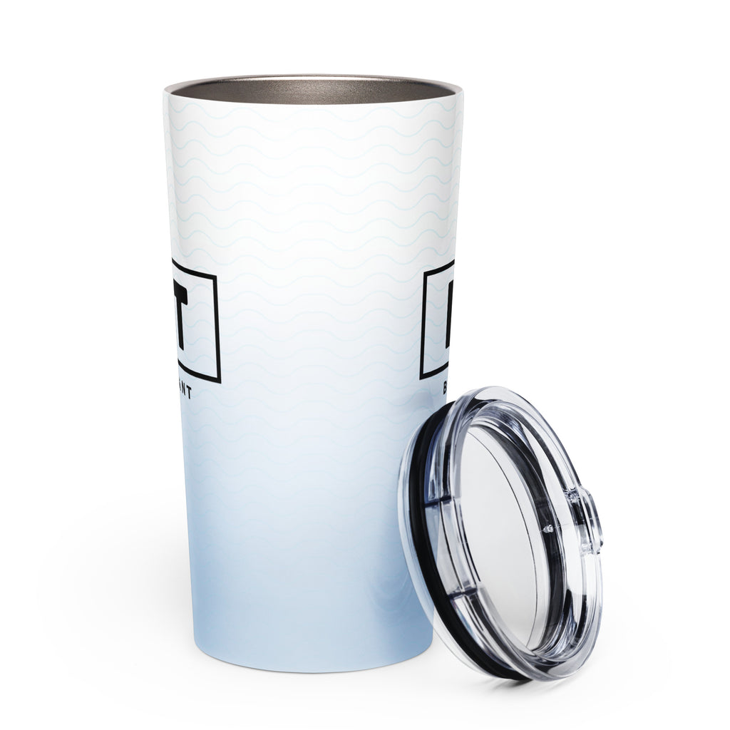 Vacuum insulated stainless steel travel tumbler in tapered design
